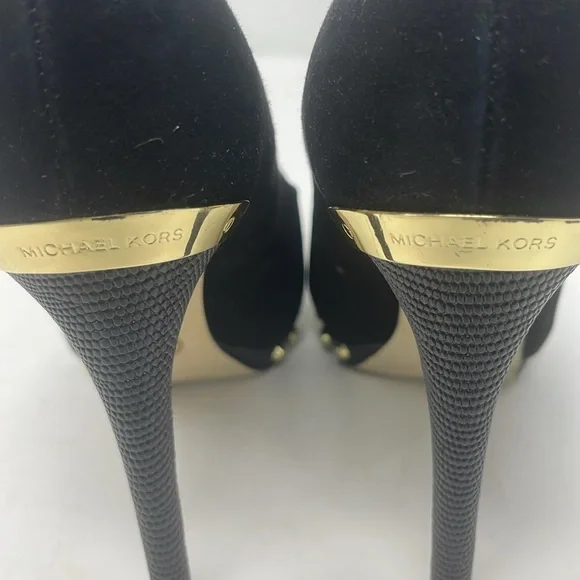 Michael Kors Black Suede Pumps with Gold Accents Size 7.5 Excellent Condition - Picture 6 of 16